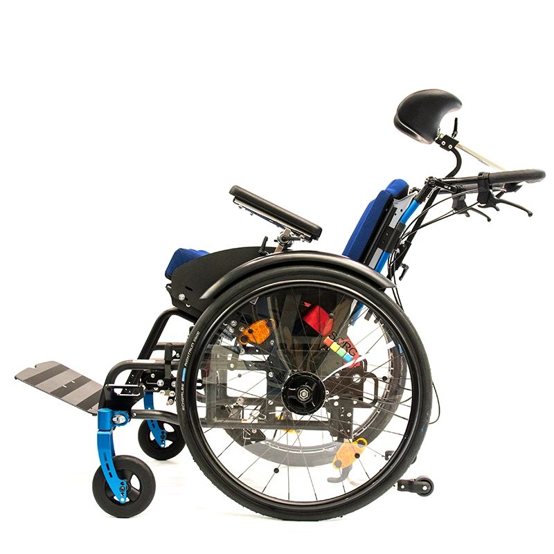 Kantelrollstuhl Tilty Vario schwarz rau eloxal blau nachtblau seitlich