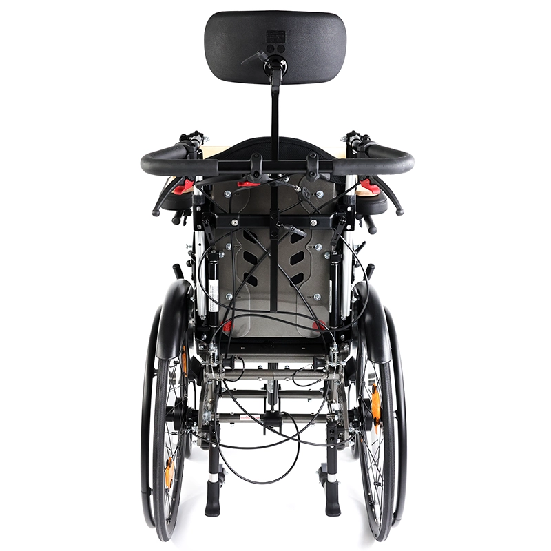 Kantelrollstuhl-Loop-RS-titangrau-hinten-Therapietisch-Holz